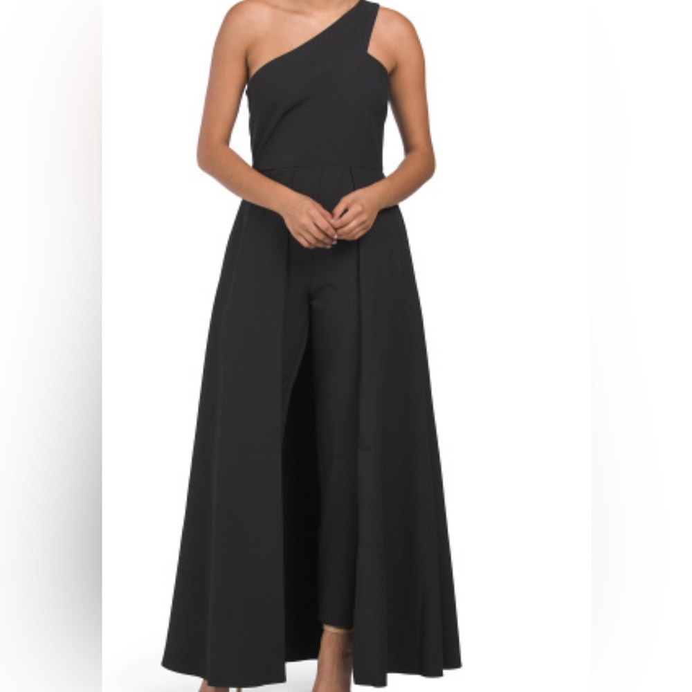 Julia Jordan One Shoulder Black Jumpsuit with Skirt Overlay. SZ. 14 NWT
